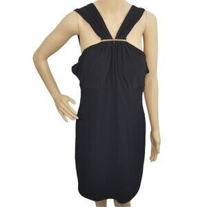 Bisou Bisou Sheath Dress Womens 14 Black Stretch V Neck Sleeveless Zip